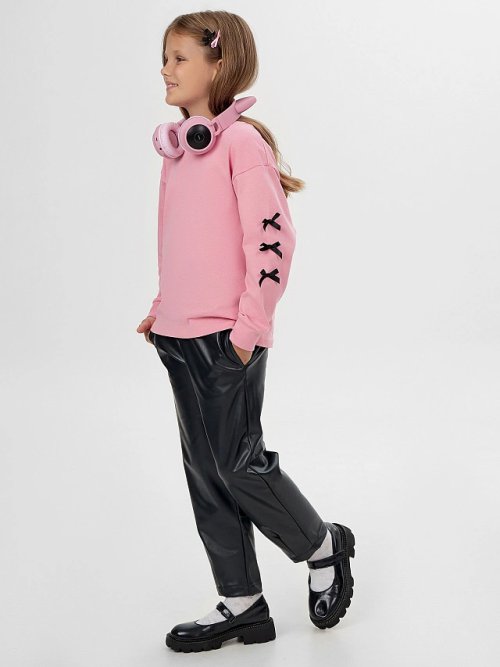 Брюки для девочек из экокожи в черном цвете, фото 6 из 6