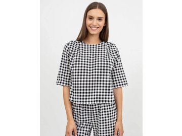 Укороченная женская блузка из хлопкового поплина в черно-белую клетку Марк Формель