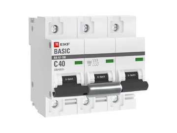 Выключатель автоматический EKF Basic ВА 47-100 3P 40А (C) 10kA