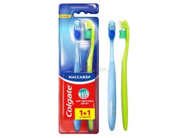 Зубная щетка COLGATE Массажер для десен средней жесткости, набор 1+1
