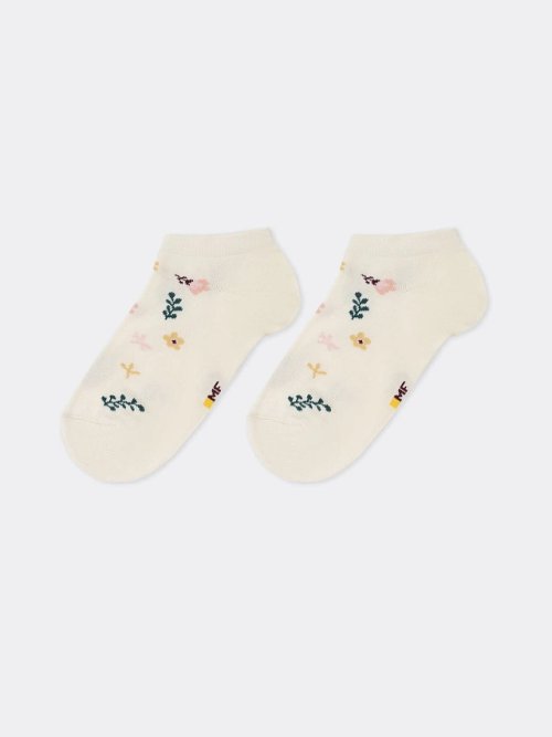Укороченные женские носки белого цвета с изображением цветов, фото 3 из 4