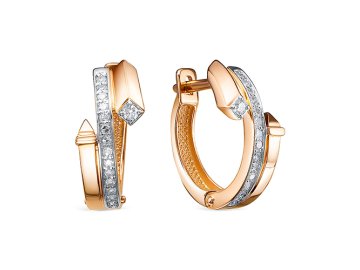 Серьги с английским замком RoseGrace, красное золото 585 проба, вставка бриллиант