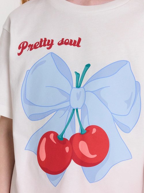 Футболка для девочек белая с принтом и надписью "pretty soul", фото 5 из 24