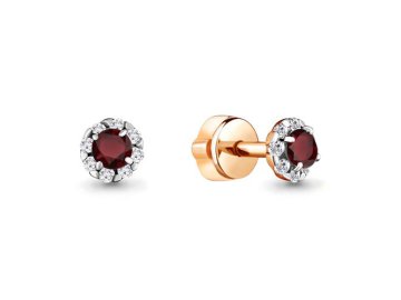 Серьги пусеты Aquamarine, красное золото 585 проба, вставка гранат