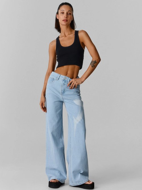 Джинсы Wide leg женские голубые с принтом, фото 4 из 9