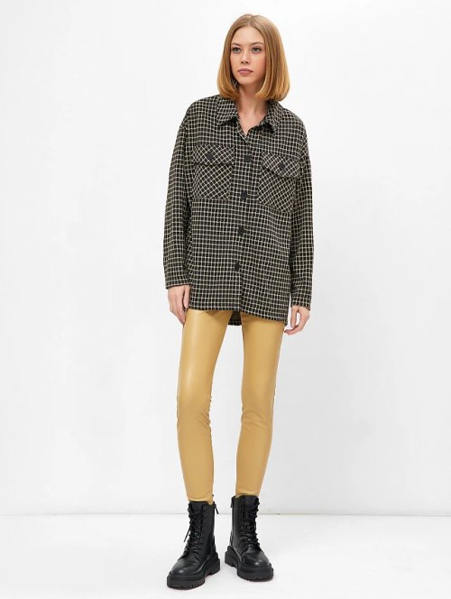 Прилегающие брюки из экокожи бежевого цвета, фото 2 из 5