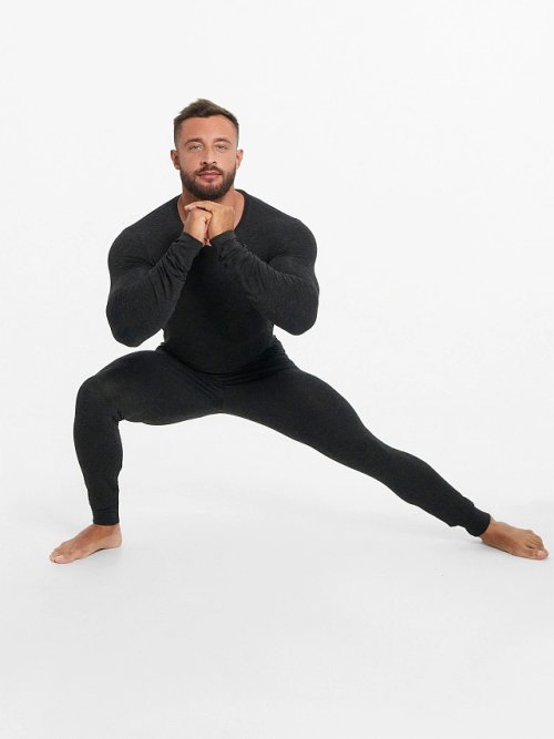 Прилегающие брюки "термо" из бамбука и шерсти в оттенке "антрацит", фото 5 из 18