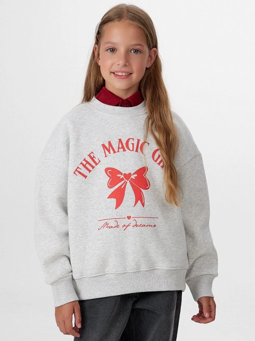 Свитшот для девочек серый с надписью "The magic girl", фото 5 из 20
