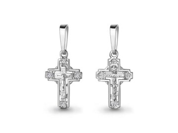 Подвеска крест православный Aquamarine, серебро 925 проба, вставка фианит