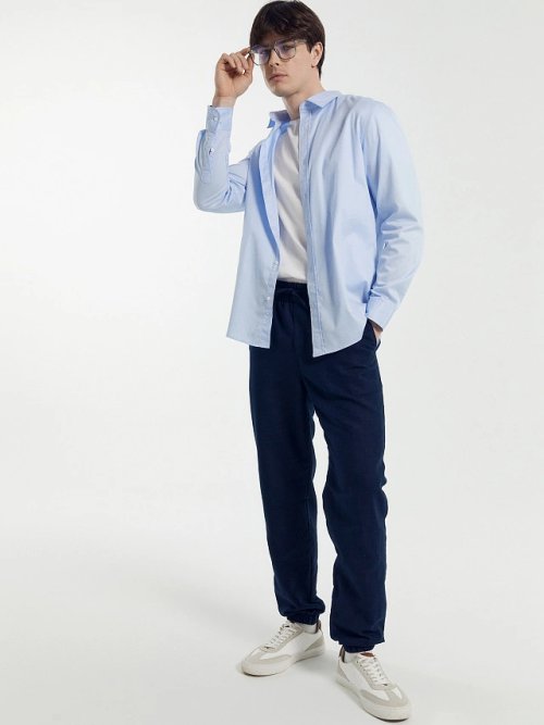 Брюки мужские темно-синие из хлопка и льна, фото 1 из 7