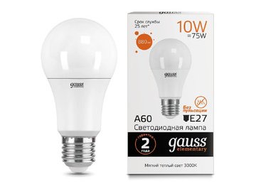 Лампа светодиодная GAUSS А60 10W 3000K E27