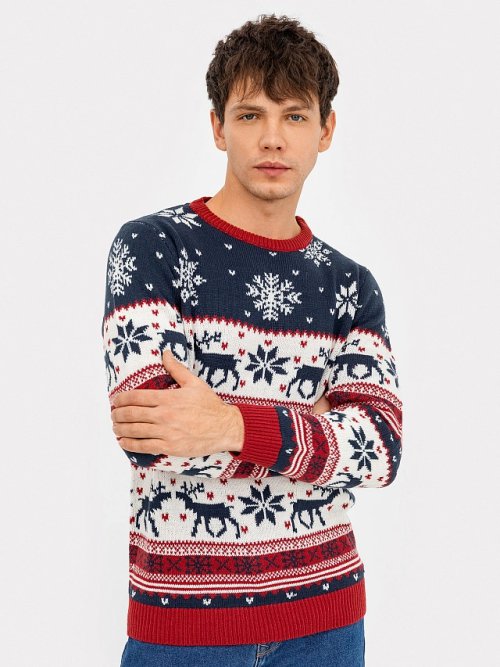 Джемпер мужской новогодний в сине-красном цвете, фото 1 из 5