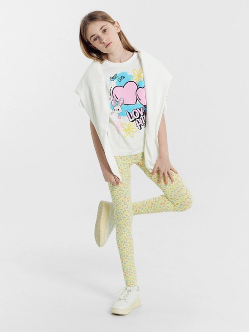 Легинсы для девочек желтые в цветочек, фото 1 из 7