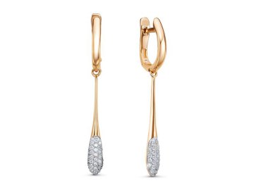 Серьги длинные Иллада, красное золото 585 проба, вставка фианит
