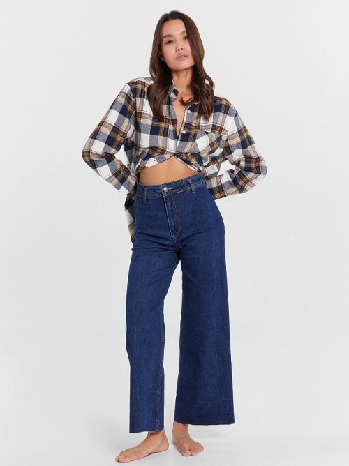 Брюки женские джинсовые wide leg fit в темно-синем цвете, фото 2 из 8