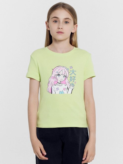 Футболка для девочек лаймово-зеленый с печатью, фото 2 из 20