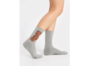 Носки женские серые с рисунком в виде медведей