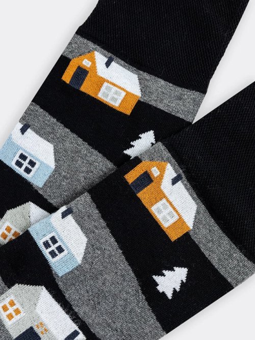 Носки мужские махровые черные с рисунком в виде домиков, фото 4 из 12