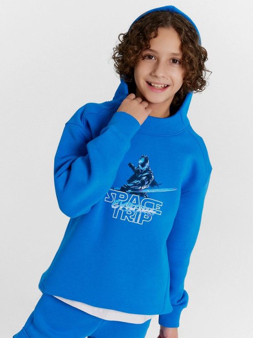 Худи для мальчиков синее с принтом "Space trip", фото 1 из 5