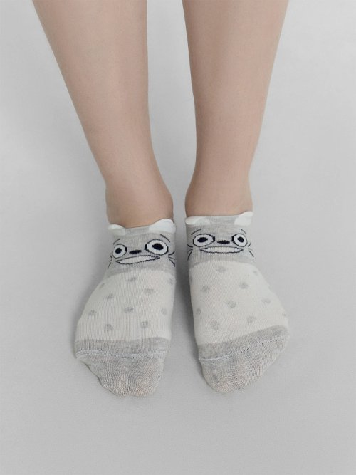 Носки женские мультипак (3 пары) светло-серые с рисунком в виде мордочки с 3D-ушками, фото 3 из 5