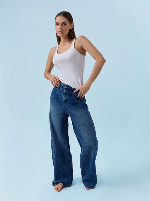 Джинсы женские baggy fit синие с высокой посадкой, фото 1 из 14