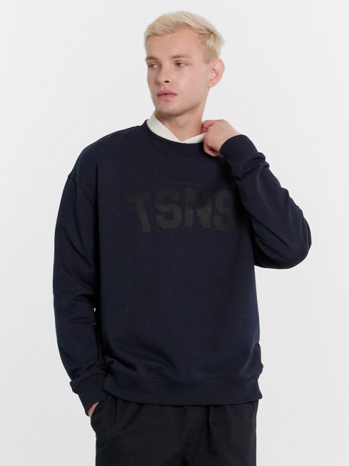 Свитшот мужской синий с печатью, фото 1 из 5