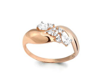 Кольцо декоративное Aquamarine, красное золото 585 проба, вставка фианит