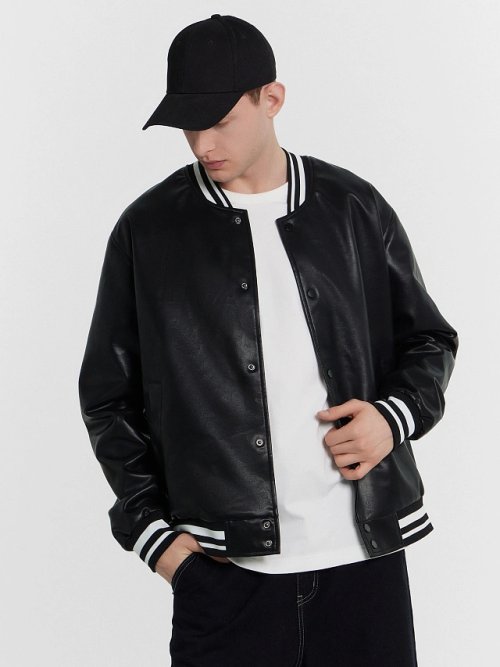 Бомбер мужской кожаный черный, фото 1 из 6
