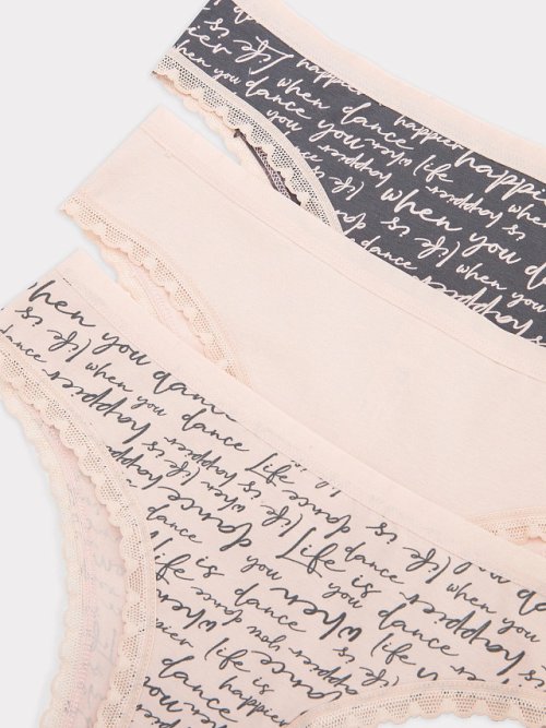 Трусы женские слипы мультипак (3 шт.) разноцветные с принтом "текст", фото 9 из 27