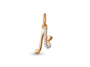 Подвеска буква Aquamarine, красное золото 585 проба, вставка фианит
