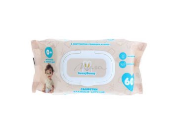 Акции Милы Микашевичи Только в сети «Мила» - Салфетки влажные детские SUNNY BUNNY экстрактом ромашки и алоэ, 60 шт