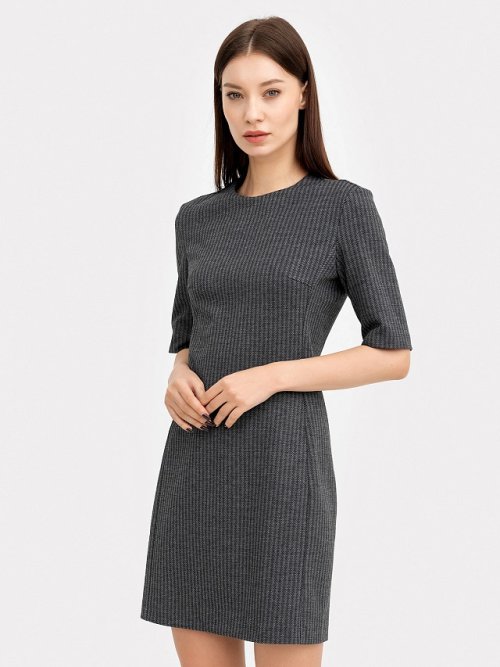 Платье женское серое с паттерном "елочка", фото 2 из 8