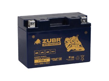 Мотоциклетный аккумулятор ZUBR Premium YT9B-4 L+ (8 А·ч)