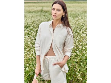 Рубашка женская молочно-бежевая с жаккардовыми цветами Марк Формель