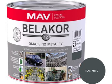 Эмаль BELAKOR 12 по металлу атмосферостойкая быстросохнущая RAL 7012 мокрый асфальт полуглянцевая 2,4л (2кг)