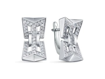 Серьги с английским замком DELTA, серебро 925 проба, вставка фианит