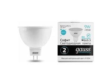 Лампа Gauss LED Elementary MR16 GU5.3 9W 4100К 13529