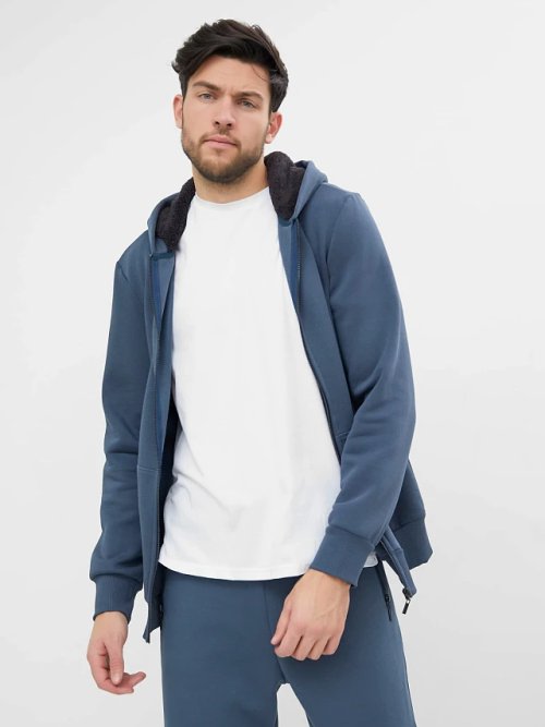 Теплая толстовка с меховым капюшоном в темно-изумрудном цвете, фото 1 из 4