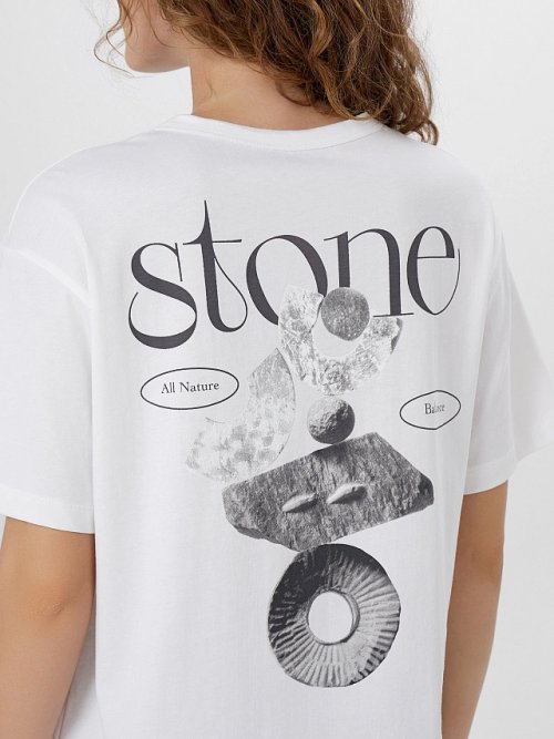 Футболка женская белая с надписью "Stone all natural", фото 5 из 35