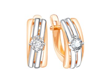 Серьги с английским замком ZOLOTYE UZORY, красное золото 585 проба, вставка цирконий