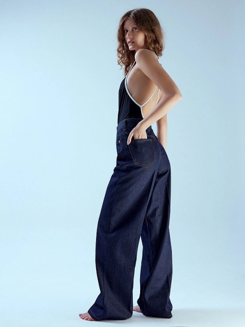 Джинсы женские Wide leg fit темно-синие с высокой посадкой, фото 1 из 14