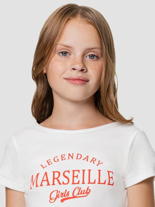 Топ для девочек укороченный белый с надписью "Marseille", фото 4 из 20