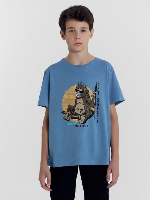 Футболка для мальчиков туманно-голубая с печатью, фото 2 из 5