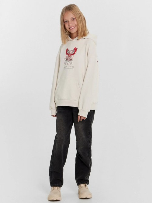 Худи для девочек бело-бежевое с Жар-Птицей, фото 5 из 9