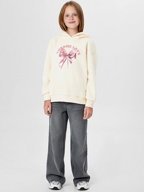 Худи для девочек бежевое с надписью "Chrome love", фото 3 из 8
