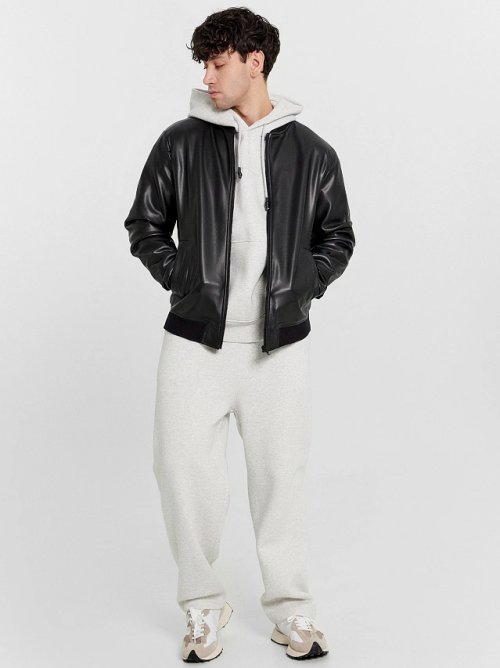 Бомбер кожаный мужской черный, фото 3 из 5