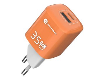 Зарядное устройство Atomic CRYSTAL G351 GAN 35W 2-порта USB (A+C) с кабелем USB (С-С) 1.2 метра, цвет оранжевый | 10.197 в магазинах 