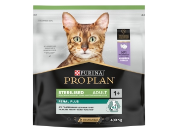 Корм Purina ProPlan для стерилизованных кошек, со вкусом индейки, Renal Plus, 400г