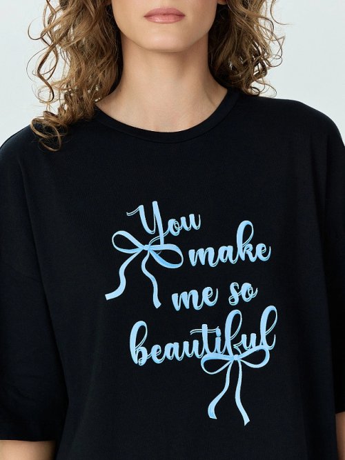 Туника женская черная с надписью "you me make so beautiful", фото 3 из 8