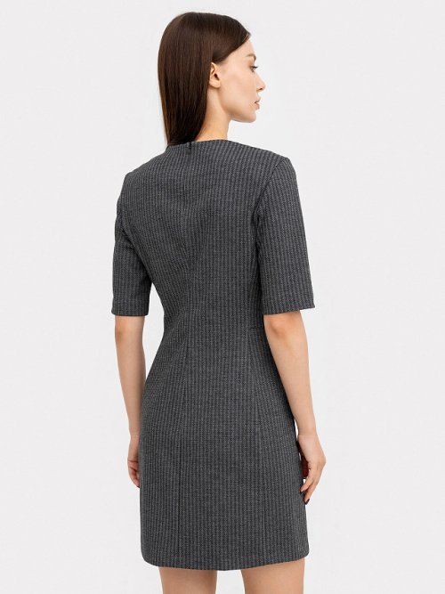 Платье женское серое с паттерном "елочка", фото 7 из 8